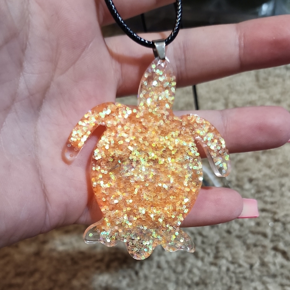 Hand Crafted Glittering Turtle Necklace - Black and Gold